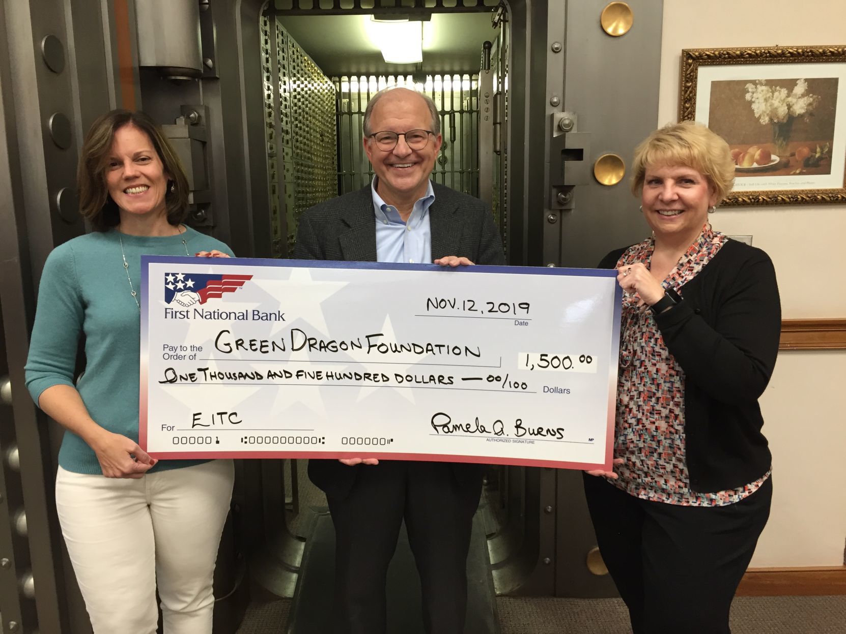 First National Bank provides gift to Green Dragon Foundation